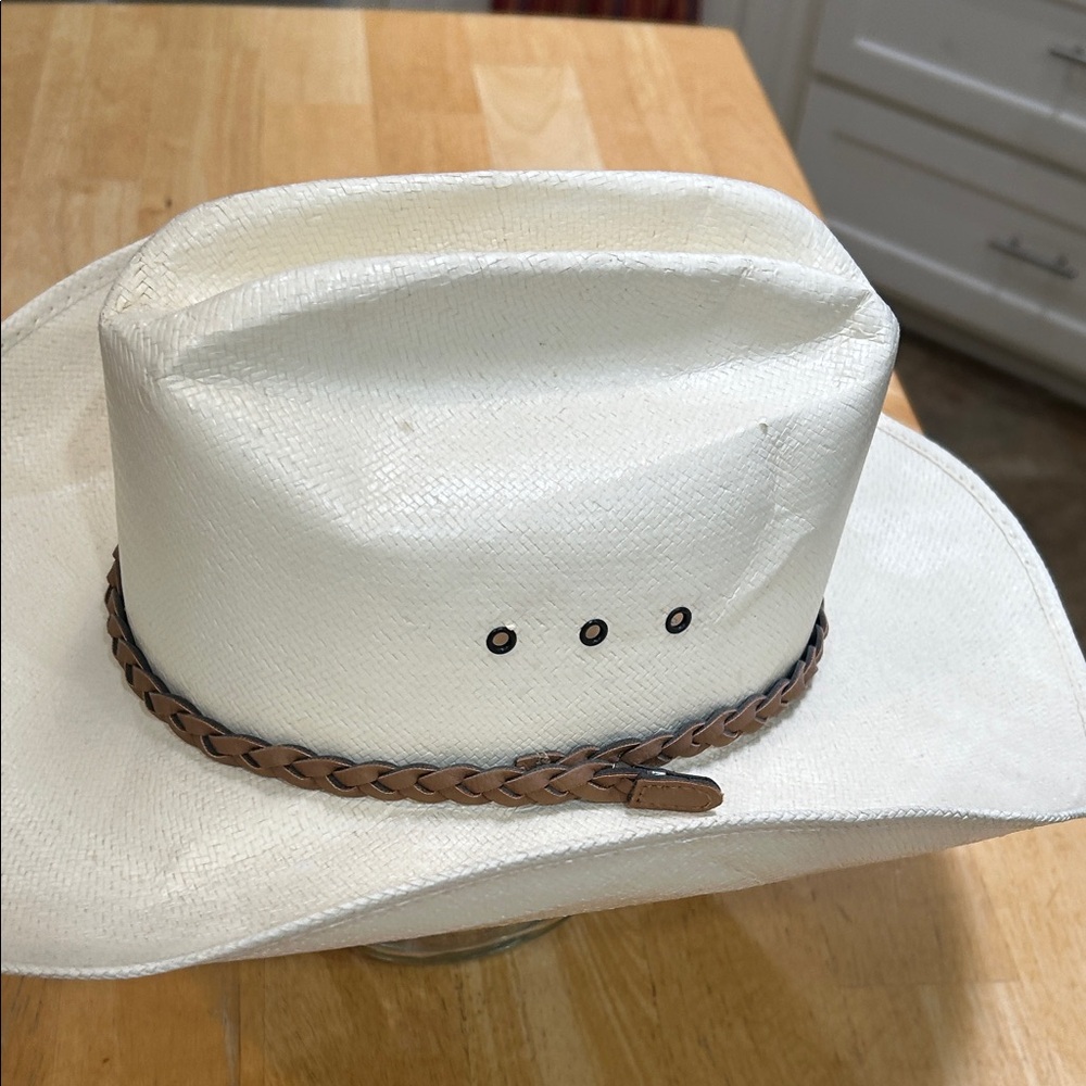 Classic Straw Natural Color Cowboy Hat with Tan Braided Band - Picture 3 of 16